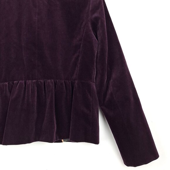J Crew Velvet Ruched Peplum Back Button Front Blazer, Size 8. Eden Purple Jacket - Picture 9 of 13
